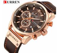 CURREN Men's Dark Brown Chronograph Quartz Watch Waterproof Leather Strap Sports...