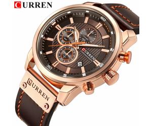 CURREN Men's Dark Brown Chronograph Quartz Watch Waterproof Leather Strap Sports...