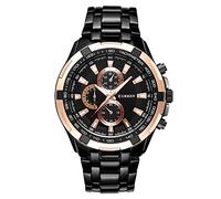 CURREN Original Herren Sport Wasserdicht Edelstahl Quarz Armbanduhr 8023, Rotgold, komplett schwarz, Modern