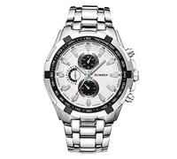 CURREN Original Herren Sport Wasserdicht Edelstahl Quarz Armbanduhr 8023, Silber Silber Weiß, Modern