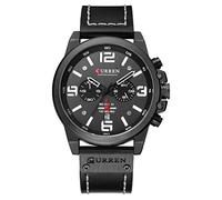CURREN Schwarzer Chronograph Fashion Trend Multifunktions wasserdichte Quarzuhr Lederband Militäruhr (Schwarz), Schwarz, Luxuriös