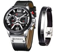 CURREN Herren-Armbanduhr, Quarz, Leder, Chronograph, Armbanduhr und modisches Armband, analoge Uhren für Herren, luxuriöse Armbanduhr, Geschenke für Vater, Freund, silber, Quarzuhr, Chronograph