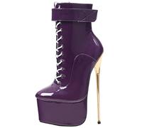 curtain Mode Plateaustiefel 22CM Gold Stiletto Pumps Fetisch High Heels Hochzeit Kleid Pumps Sexy Stripper Nachtclub Dance Stiefeletten Plus Size,Lila,46