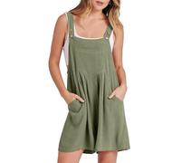 Curvachic Verstellbarer Riemen Lose Lätzchen Strampler Damen 2024 Kurze Overalls Sommer Casual Lose Kurze Latzhose, Army Grün, 38