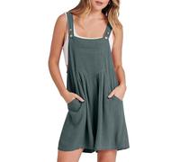 Curvachic Verstellbarer Riemen Lose Lätzchen Strampler Damen 2024 Kurze Overalls Sommer Casual Lose Kurze Latzhose, Grau / Grün, 48