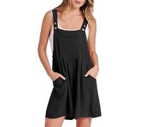 Curvachic Verstellbarer Riemen Lose Lätzchen Strampler Damen 2024 Kurze Overalls Sommer Casual Lose Kurze Latzhose, Schwarz , 46