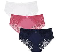 Curve Muse Damen Große Größen Mittlere Taille Blumenspitze Slips Panties-3er Pack-Navy,Pink,Cream-36/38