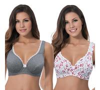 Curve Muse Damen Ungefütterter Übergröße Komfort Baumwolle Bügel-BH-2er Pack-Dark Grey,White Print-95F