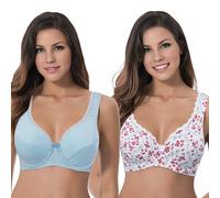 Curve Muse Damen Ungefütterter Übergröße Komfort Baumwolle Bügel-BH-2er Pack-Starlight Blue,White Print-90C