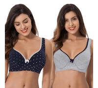 Curve Muse Ungefütterter Damen-Bügel-BH in Übergröße, bequemer Baumwoll-Bügel-BH, Marineblau/Weiß, Grau (2er-Pack), 105B