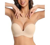 Curyon Damen Trägerloser Bustier BH mit Flügeldesign Push Up bügellos rutschfest angenehmer BHS für Alltag Beige 90B