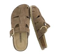 CUSHIONAIRE Benson Fischer-Sandalen für Damen - Wildleder-Slipper, geschlossene Zehenpartie, Damen-Clogs mit Memory-Schaum, Kork-Fußbett und Fußgewölbeunterstützung, Braungrau - Taupe Suede, 38 EU