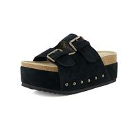 CUSHIONAIRE Guru Plateau-Sandalen für Damen, bequeme Echtleder-Fußbett, Nieten, klobige Slide, Sommersandalen für Damen 2025, Schwarzes Wildleder, 36 EU