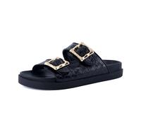 CUSHIONAIRE Loft Damen Stepp-Sandale mit gepolstertem Fußbett und verstellbaren Schnallen, Schwarz, 38 EU