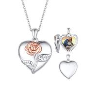 Custom4U Damen Medaillon Amulett zum öffnen mit Bilder Personalisierte Rose Medaillon Anhänger mit Fotogravur 925 Silber Fotokette mit Herz Locket Geschenke für Geburtstag Weihnachten