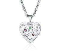 Custom4U Edelstahl/S925 Silber Lebensbaum Namen Halskette mit 2-7 Namen und Geburtsstein，Namenskette Stammbaum zu Gravur Familienkette Mit Geburtsstein Familienbaum Halskette Halskette