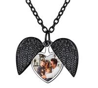Custom4U Kupfer Herz Engelsflügel Medaillon Schwarz Damen Frauen Personalisierte Schutzengel Flügel Medaillon zum Öffnen für Bilder aufklappen mit Gravur Memorial Foto Halskette Locket Amulett Schwarz