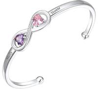 Custom4U Personalisierte Frauen Armband mit benutzerdefiniertem Namen verstellbares offenes Armband Unendlichkeit/Herz mit Geburtsstein Namen Gravur Schmuck
