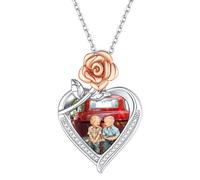 Custom4U Personalisierte Herz Medaillon zum öffnen für Bilder Damen 925 Silber Rose Fotokette mit Herz Amulett Silber mit Gravur Geschenke für Mama Oma Freundin Paar