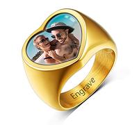 Custom4U Personalisierter Herren Damen Fingerring Gold mit Bildgravur Memorial Herz Foto Siegelring für Männer Frauen Verlobungsring Ehering Trauring für Memorial Foto Geschenke