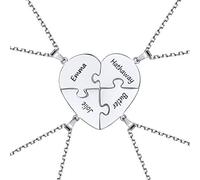 Custom4U S925 Silber Halskette Damen Kette Herz Anhänger Namenskette Silberfarbe Paar Halskette mit Puzzle Anhänger für 4 Personalisierte BFF Ketten