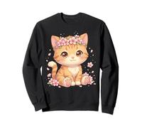 Cute Anime Cat with Cherry Blossoms Flower Kids Girls Boys Sweatshirt