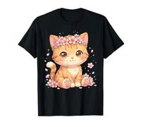 Cute Anime Cat with Cherry Blossoms Flower Kids Girls Boys T-Shirt