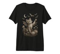 Cute Cat Bat Wings Moon Fall Vintage Fairycore Graphic Premium T-Shirt