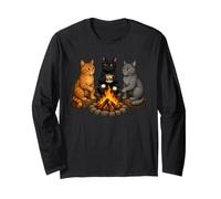 Cute Cat Campfire Camping Langarmshirt