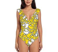 Cute Duck Damen Badeanzüge V-Ausschnitt Rüschen Badeanzug Bikini Bademode, Niedliche Ente, L