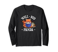 Cute Kawaii Cartoon Kids Reading Books Well Red Panda Lover Langarmshirt