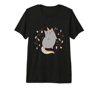Cute Kawaii Unicat Rainbow Tail Floral Design Premium T-Shirt