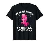 Cute New Year 2026 Fun Year of Horse Pink- for Kids Girl Boy T-Shirt