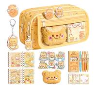 Cute Pencil Case - Bear-Themed Stationery Set, 9-Layer Design Large Stationery Organizer, Student Pencil Pouch | for Students Boys Girls Classroom Home Study Travel Back to School Season Birthday