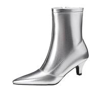 CuteFlats Damen Stiefeletten mit Stilettoabsatz | Spitze Stiefel für Büro und Abend | 5,5CM Absatz in 4 Farben (Silber, 45 EU)