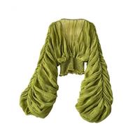 CUTEGAL Oberteil mit Glockenärmeln für Damen, elegante Oberteile für Abendgarderobe, sexy Party, Spitzenblusen, Grün , Einheitsgröße