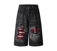 CUTEGAL Unisex Jorts Mid Rise Spider Denim Shorts Weites Bein Baggy Jeans Herren Casual Streetwear Y2k Pants, Schwarz, Medium