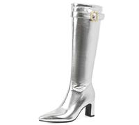 CUTEHEELS Damen Kniehohe Stiefel Metallic Blockabsatz 7,5 cm Spitze | Kunstleder; Warmes Kunstfell-Futter; Reißverschluss; Rutschfeste Profilsohle; Alltag & Ausgehen; Party, Büro; Herbst/Winter