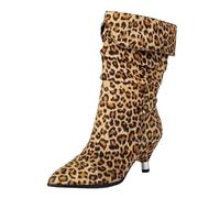 CUTEHEELS Damen Slouch-Stiefeletten Mittlere Schafthöhe | 5,5cm Pfennigabsatz Stiefel in Leopard und Schwarz für Alltag(Leopardenmuster, 38 EU)