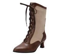 CUTEHEELS Damen Spitze Zehe Stiefel | 5.5cm Absatz | Schnürfront | Warmes Futter | Rutschfest für Büro & Alltag (Braun, 45 EU)