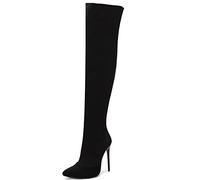 CUTEHEELS Damen Stiefel Stiletto 12cm Spitz Overknee (Schwarz, 45)