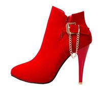 CUTEHEELS Damen Stiefeletten mit Spitzem Zehenbereich | 11 cm Stilettoabsatz, Seitlicher Reißverschluss, Geeignet für Pendeln, Dates und Partys（Rot, 44 EU