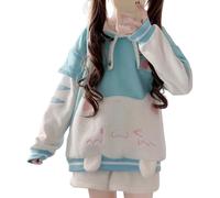Cuteighteen Kawaii Oversize-Sweatshirt für Damen, Cutecore-Kleidung, japanische süße Katze, Grafik-Kapuzenpullover, Teenager, Matrosenkragen, Mint Blau, M