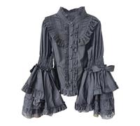 Cuteighteen Lolita langärmelige viktorianische Blusen für Damen, Gothic, Renaissance, Vintage-Stil, Spitze, Rüschen, schicke Oberteile, Schwarz, Groß