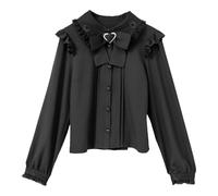 Cuteighteen Lolita Peter-Pan-Kragen viktorianische Bluse für Damen, Spitze, langärmelig, Gothic, Kawaii, Vintage, Rüschen, Schleife, Schwarz, X-Groß