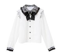 Cuteighteen Lolita Peter-Pan-Kragen viktorianische Bluse für Damen, Spitze, langärmelig, Gothic, Kawaii, Vintage, Rüschen, Schleife, Weiss/opulenter Garten, Mittel