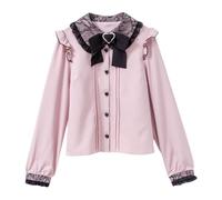 Cuteighteen Lolita Peter-Pan-Kragen viktorianische Bluse für Damen, Spitze, langärmelig, Gothic, Kawaii, Vintage, Rüschen, Schleife, Pink, Groß
