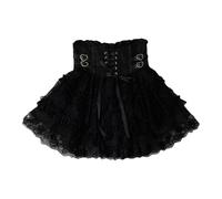 Cuteighteen Lolita Rüschenrock, kurz, für Damen, Teenager, japanisch, Y2K, Kawaii, elastisch, hohe Taille, Schnürung, gestuft, fließend, niedlich, Schwarz, Einheitsgröße