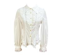 Cuteighteen Viktorianische Bluse für Damen, Lolita, Steampunk, Renaissance-Hemd, Vintage-Rüschen, niedlich, langärmelig, schickes Oberteil, Cremeweiß, Klein