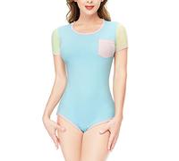 CutiePlusU Baumwoll-Bodysuit mit Knöpfen im Schritt Erwachsene Strampler Onesie Schlafanzug Spleißer Style Blau XXXL